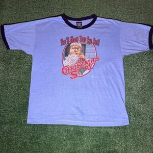 A Christmas Story Ralphie Shoot Your Eye Out Blue Ringer T-Shirt Mens L 2004